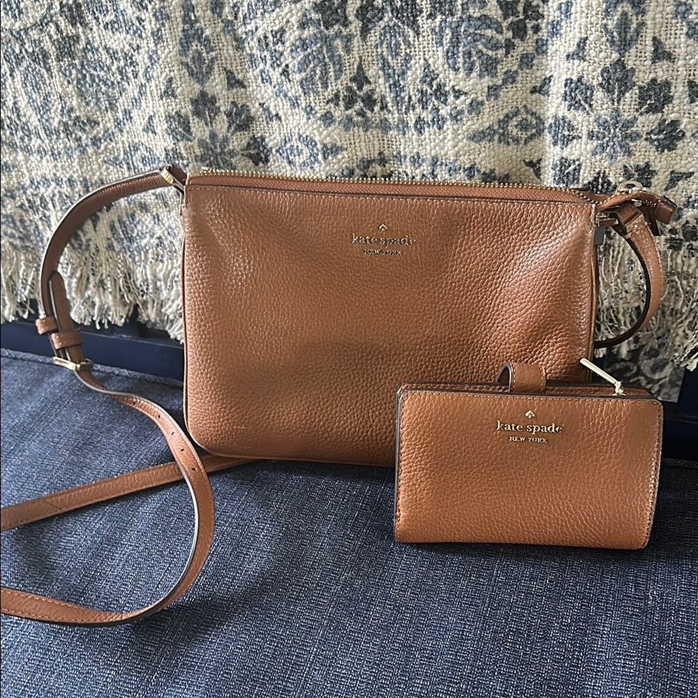 Kate Spade Brown Leather Crossbody Bag and Wallet Set